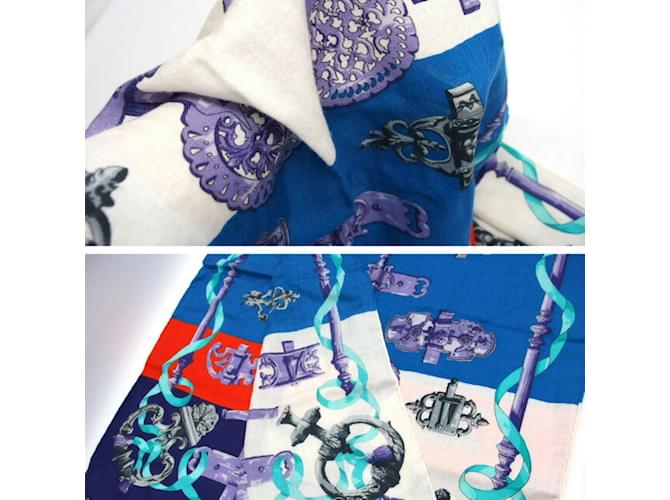 Hermès Sciarpa grande in ferro battuto Hermes Bianco Rosso Blu Multicolore Porpora - vista 7