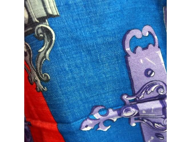 Hermès Sciarpa grande in ferro battuto Hermes Bianco Rosso Blu Multicolore Porpora - vista 8