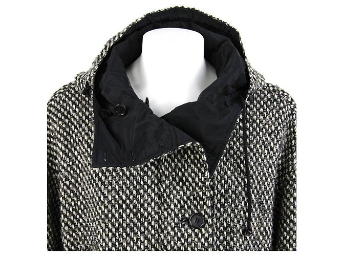 DKNY Mantel aus Bouclé-Wolle in Weiß und Schwarz - 2000er - Ansicht 4