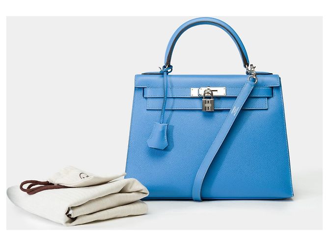 Hermès Sac HERMES Kelly 28 en Cuir Bleu - 102158 - vue 2
