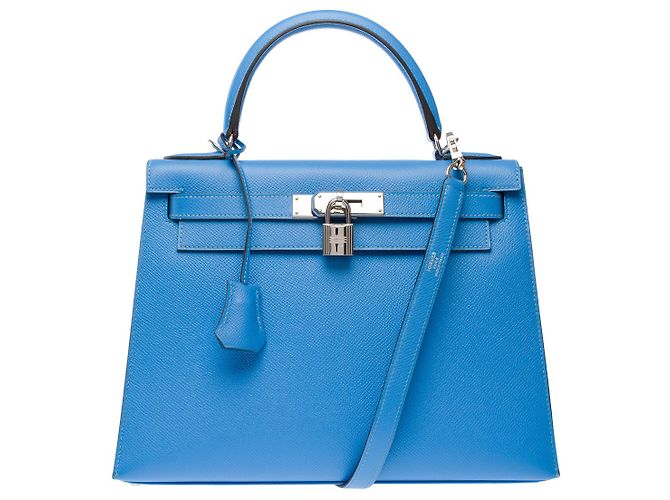 Hermès Sac HERMES Kelly 28 en Cuir Bleu - 102158 - vue 3