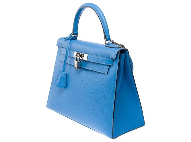 Hermès Sac HERMES Kelly 28 en Cuir Bleu - 102158 - vue 5