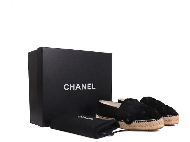 CHANEL - Espadrillas Camélia di Chanel in suede nero (Taglia 38) - vista 7
