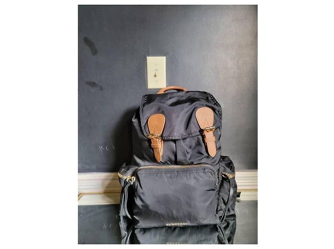 Sac à dos large en nylon Burberry noir/marron - vue 2