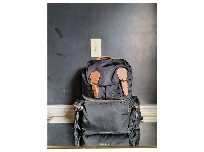 Sac à dos large en nylon Burberry noir/marron - vue 7