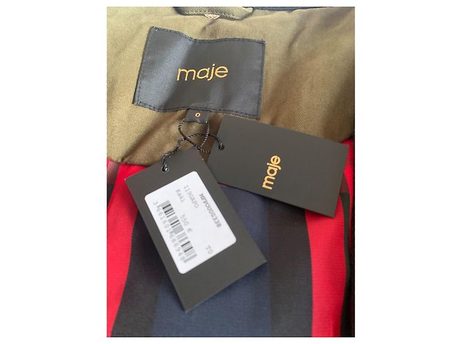 Maje Mantel aus Baumwolle Khaki und Rot Schwarz Kariert - Ansicht 12