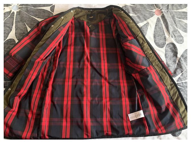 Maje Mantel aus Baumwolle Khaki und Rot Schwarz Kariert - Ansicht 13