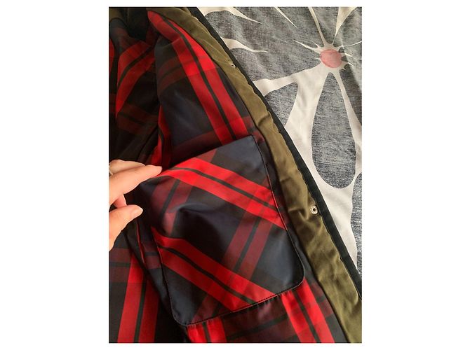 Maje Mantel aus Baumwolle Khaki und Rot Schwarz Kariert - Ansicht 14