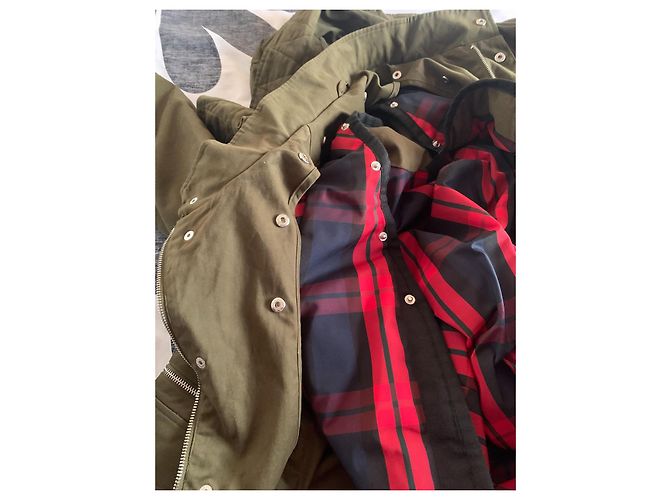 Maje Mantel aus Baumwolle Khaki und Rot Schwarz Kariert - Ansicht 16