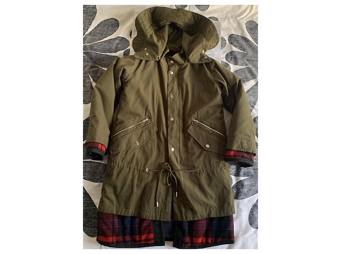 Maje Mantel aus Baumwolle Khaki und Rot Schwarz Kariert - Ansicht 18