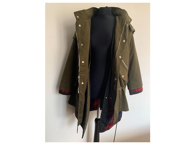 Maje Mantel aus Baumwolle Khaki und Rot Schwarz Kariert - Ansicht 3