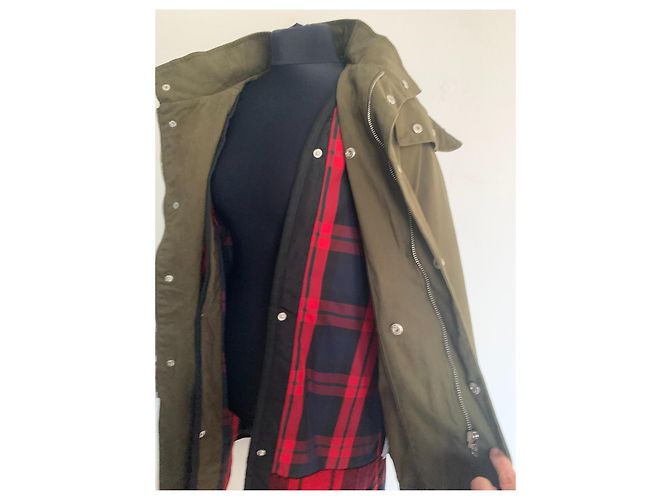 Maje Mantel aus Baumwolle Khaki und Rot Schwarz Kariert - Ansicht 4