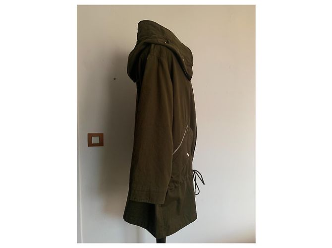 Maje Mantel aus Baumwolle Khaki und Rot Schwarz Kariert - Ansicht 8