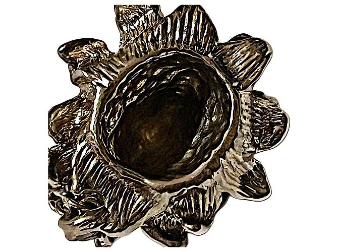 Echter Alexander McQueen Silberplattierter Blumen-Schädel-Halskette Silber Hardware - Ansicht 7