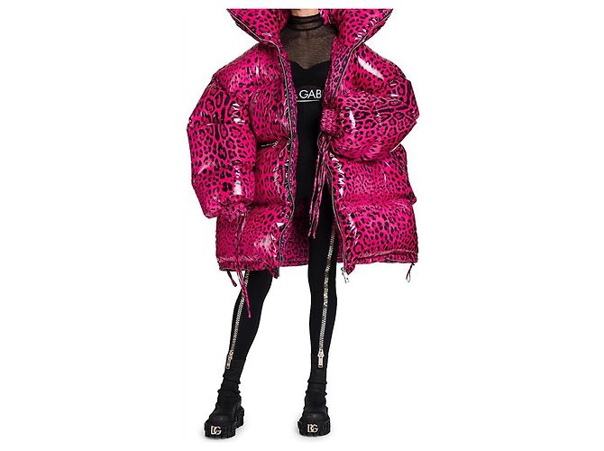 Chaqueta Puffer Dolce & Gabbana Rosa Estampado Leopardo - vista 4