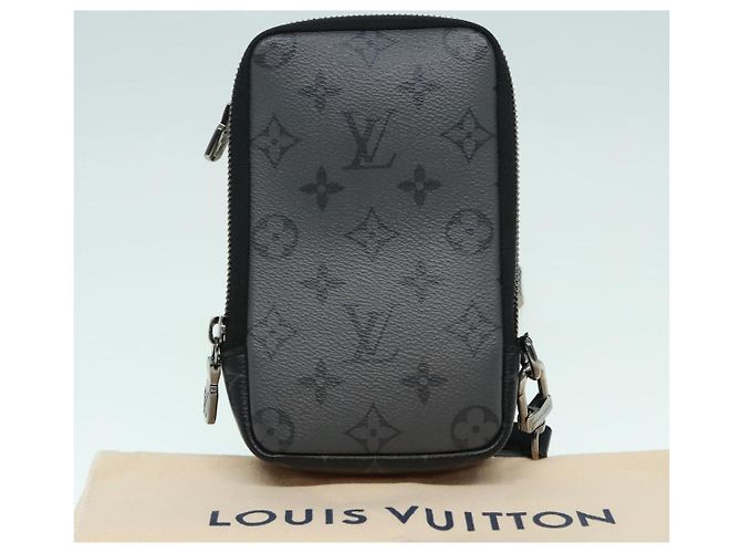LOUIS VUITTON Monogram Eclipse Doppia Pochette per Telefono Grigio M69534 LV Auth 89410 Marrone Monogramma - vista 12