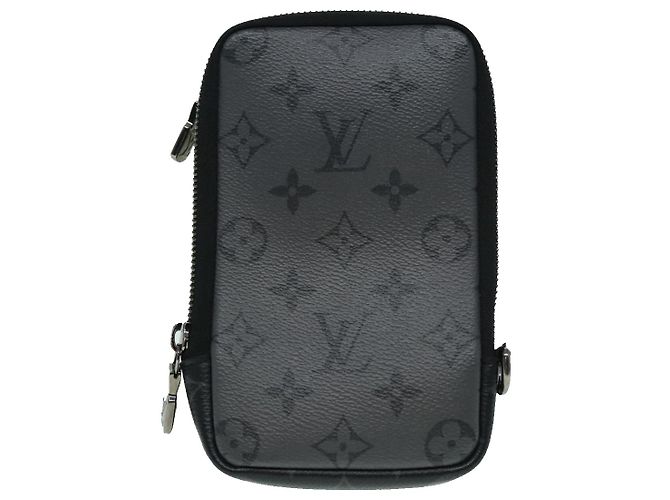 LOUIS VUITTON Monogram Eclipse Doppia Pochette per Telefono Grigio M69534 LV Auth 89410 Marrone Monogramma - vista 13