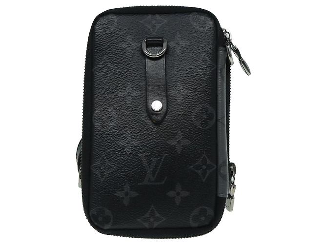LOUIS VUITTON Monogram Eclipse Doppia Pochette per Telefono Grigio M69534 LV Auth 89410 Marrone Monogramma - vista 2