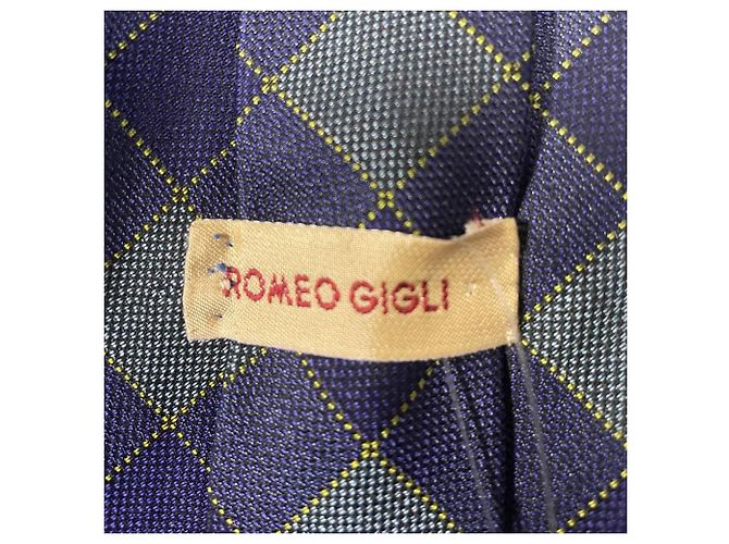 Romeo Gigli Blue Diamond Pattern Silk Tie - view 4