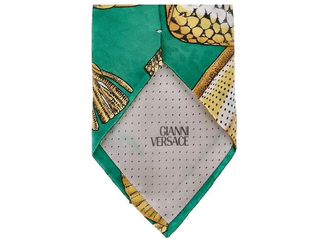 Cravatta in seta stampata verde Gianni Versace - vista 4