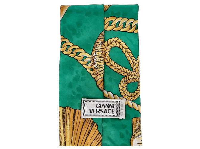 Cravatta in seta stampata verde Gianni Versace - vista 5