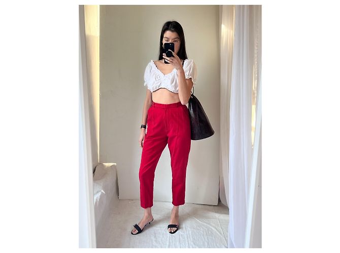 Autre Marque Pantalones de seda/algodón rojo Magaschoni de Tracy Reiss Roja - vista 2