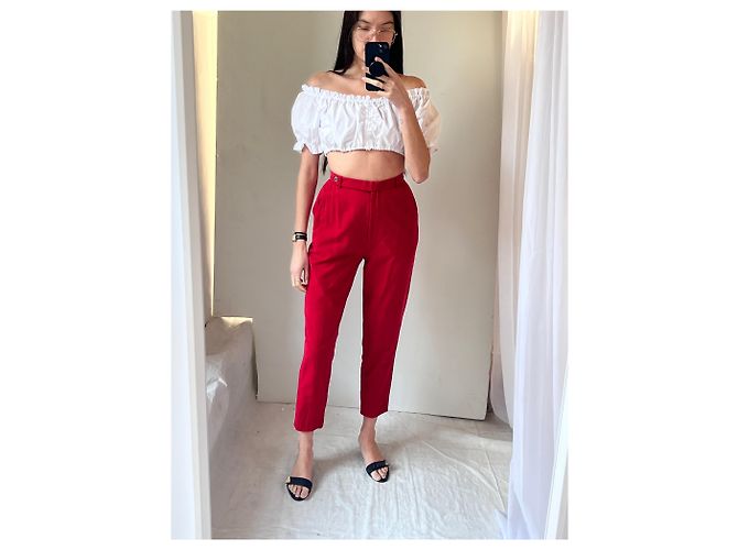Autre Marque Pantalones de seda/algodón rojo Magaschoni de Tracy Reiss Roja - vista 3