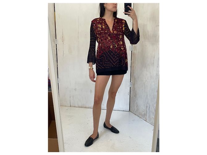 Autre Marque Blusa plisada de malla Vivienne Tam Burdeos - vista 2