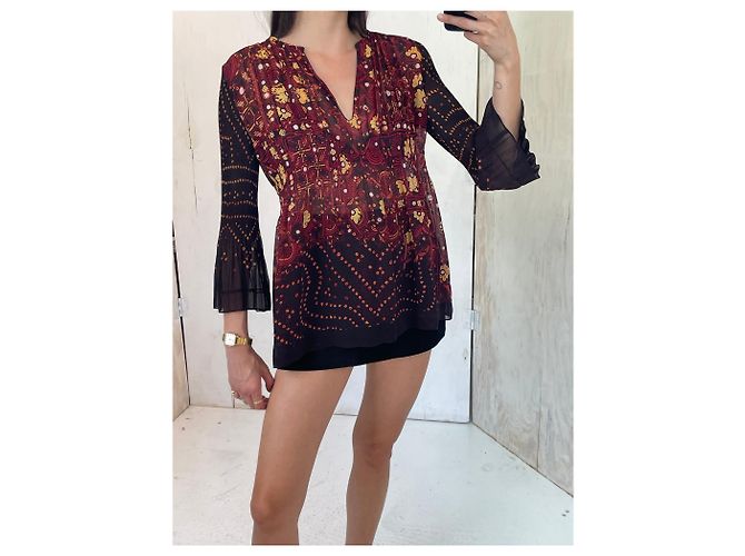Autre Marque Blusa plisada de malla Vivienne Tam Burdeos - vista 3