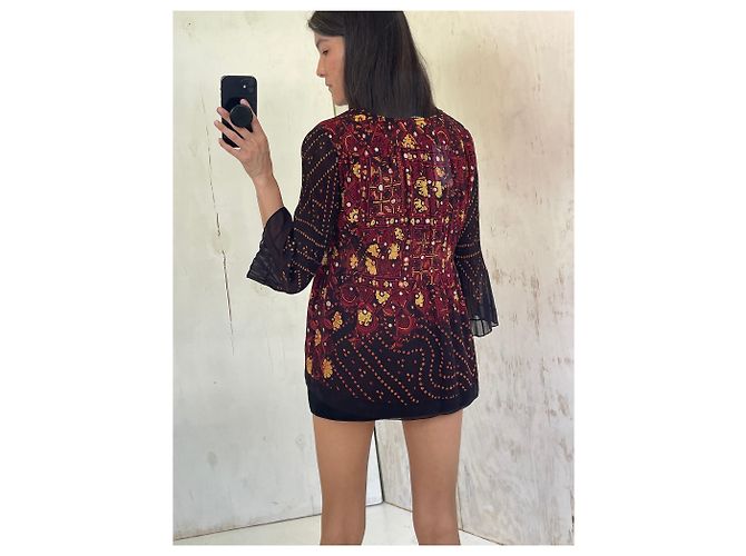 Autre Marque Blusa plisada de malla Vivienne Tam Burdeos - vista 4