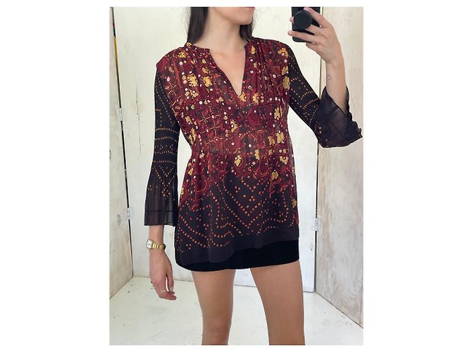 Autre Marque Blusa plisada de malla Vivienne Tam Burdeos - vista 5