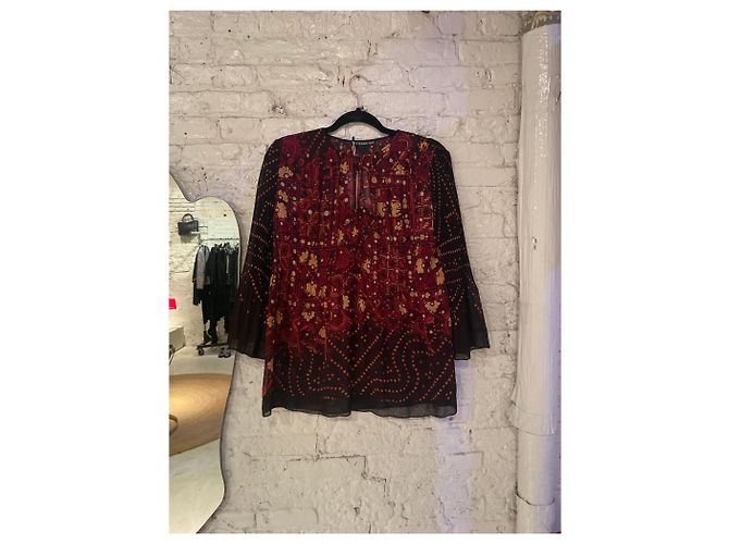 Autre Marque Blusa plisada de malla Vivienne Tam Burdeos - vista 6