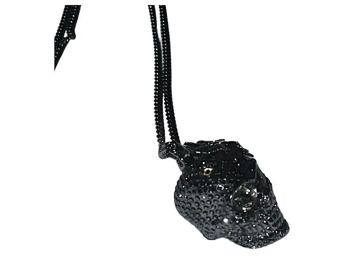 Echter Alexander McQueen schwarzes Nieten-Drache-Schädel-Anhänger-Halskette - Ansicht 2