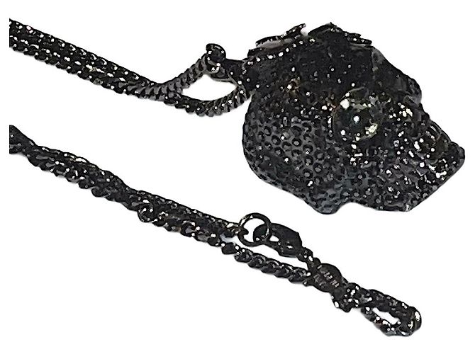 Echter Alexander McQueen schwarzes Nieten-Drache-Schädel-Anhänger-Halskette - Ansicht 3