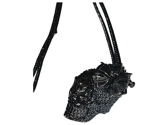 Echter Alexander McQueen schwarzes Nieten-Drache-Schädel-Anhänger-Halskette - Ansicht 4