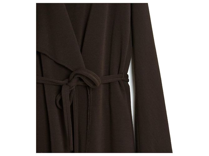 Abrigo Lanvin Alber Elbaz FR38 Marrón de Lana Jersey Abrigo Plegable UK10 US8 Castaño - vista 3
