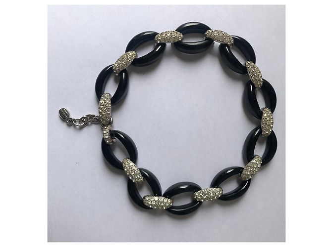 Collana Sonia Rykiel con strass Swarovski e resina nera Silver hardware - vista 2