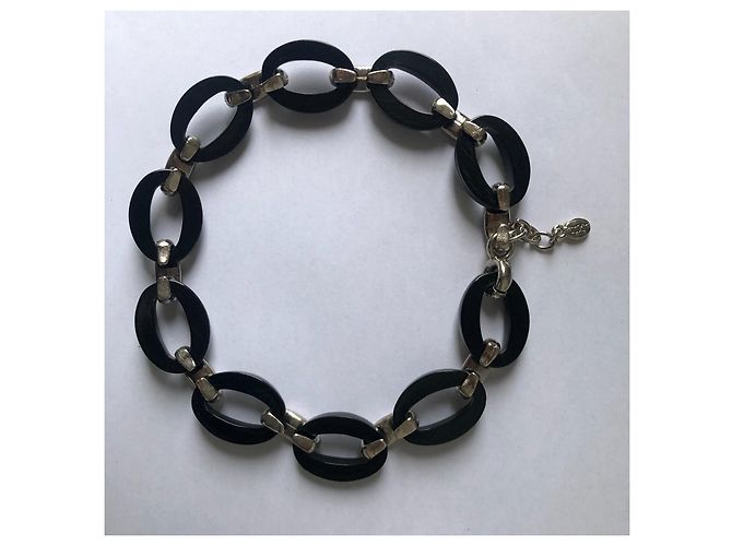 Collana Sonia Rykiel con strass Swarovski e resina nera Silver hardware - vista 3