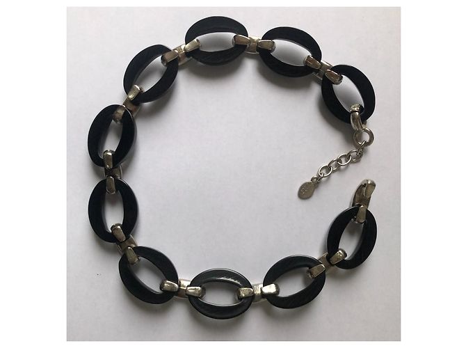 Collana Sonia Rykiel con strass Swarovski e resina nera Silver hardware - vista 6