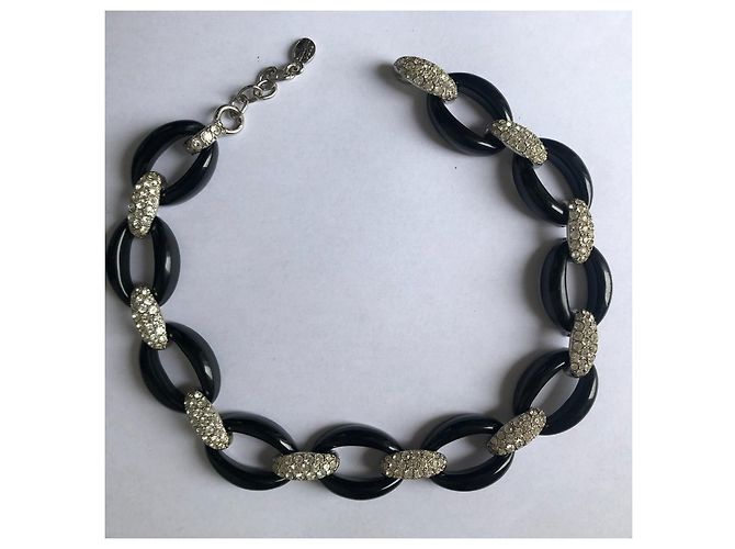 Collana Sonia Rykiel con strass Swarovski e resina nera Silver hardware - vista 7
