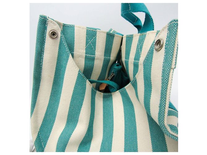 Hermès Bolsa tote de lona feminina Hermes Cannes Verde Fora de branco - vista 11
