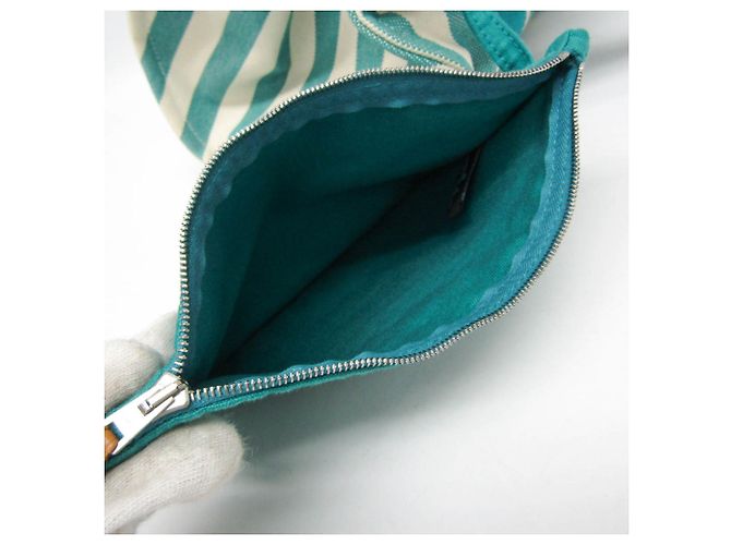 Hermès Bolsa tote de lona feminina Hermes Cannes Verde Fora de branco - vista 12