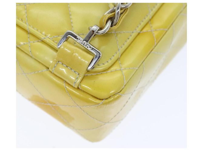 CHANEL Matelassé Rucksack Lackleder Gelb Silber CC Auth 89374 - Ansicht 17