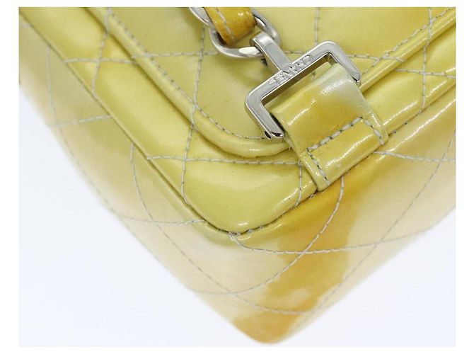 CHANEL Matelassé Rucksack Lackleder Gelb Silber CC Auth 89374 - Ansicht 18