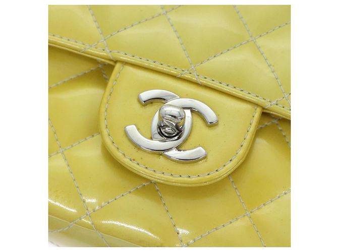 CHANEL Matelassé Rucksack Lackleder Gelb Silber CC Auth 89374 - Ansicht 19