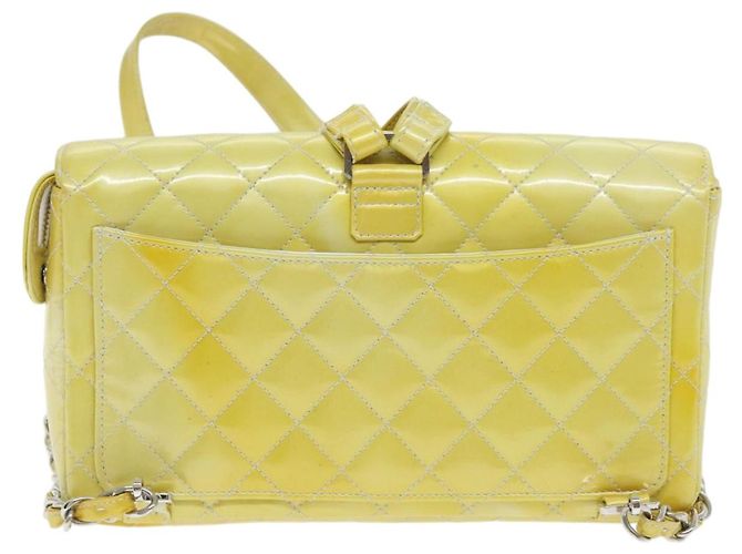 CHANEL Matelassé Rucksack Lackleder Gelb Silber CC Auth 89374 - Ansicht 2