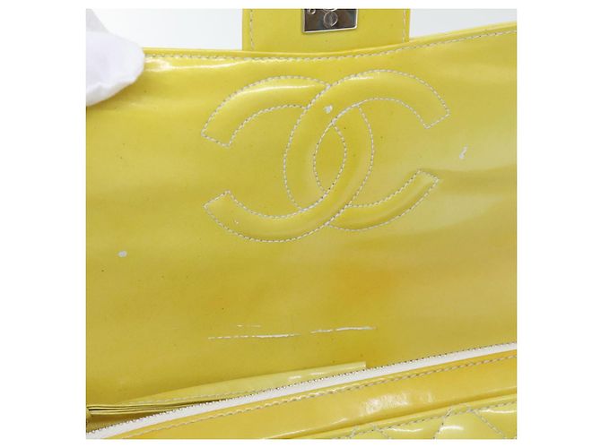 CHANEL Matelassé Rucksack Lackleder Gelb Silber CC Auth 89374 - Ansicht 20