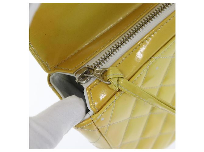 CHANEL Matelassé Rucksack Lackleder Gelb Silber CC Auth 89374 - Ansicht 21