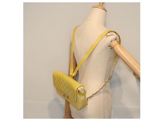 CHANEL Matelassé Rucksack Lackleder Gelb Silber CC Auth 89374 - Ansicht 27