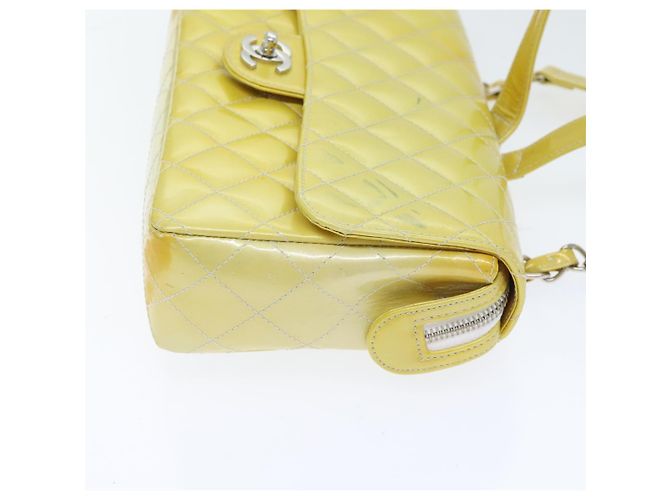 CHANEL Matelassé Rucksack Lackleder Gelb Silber CC Auth 89374 - Ansicht 3
